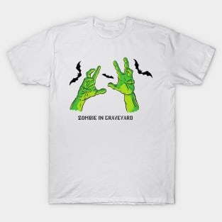 zombie in graveyard scary zombie hands design T-Shirt